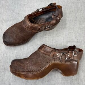 Ariat Abberly Harness Clog Brown Suede Leather Heeled Mule Shoes Women's 9.5